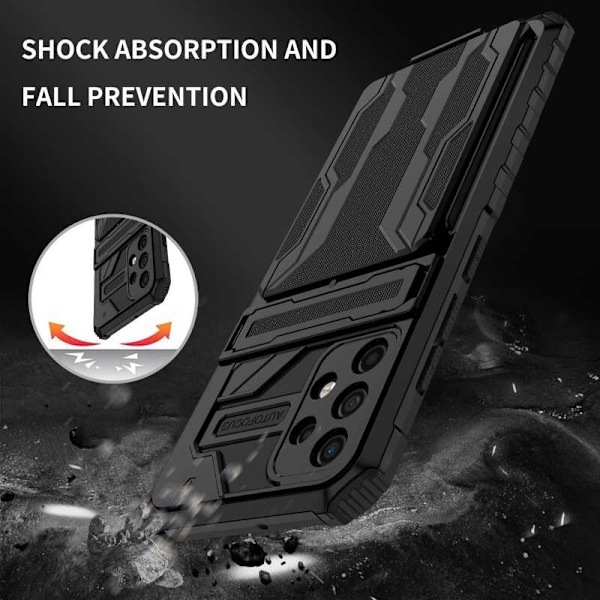 Samsung A32 4G iskunkestävä kansi Jalusta ja korttipaikka ThinArmor V3 Black
