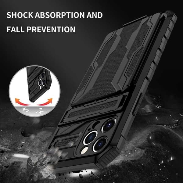iPhone 12 Pro Max Iskunkestävä kansi Jalusta ja korttipaikka ThinArmor V3 Black