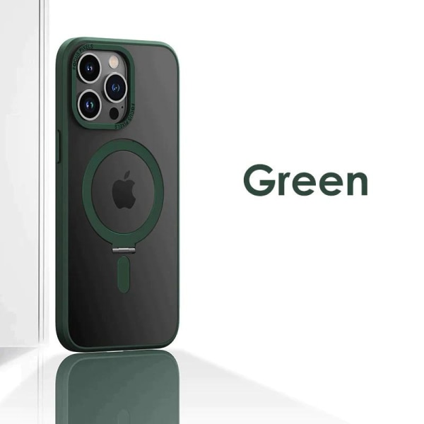 iPhone 14 Pro Støtsikkert Magsafe-deksel med Kickstand Nordcell™ Dark green
