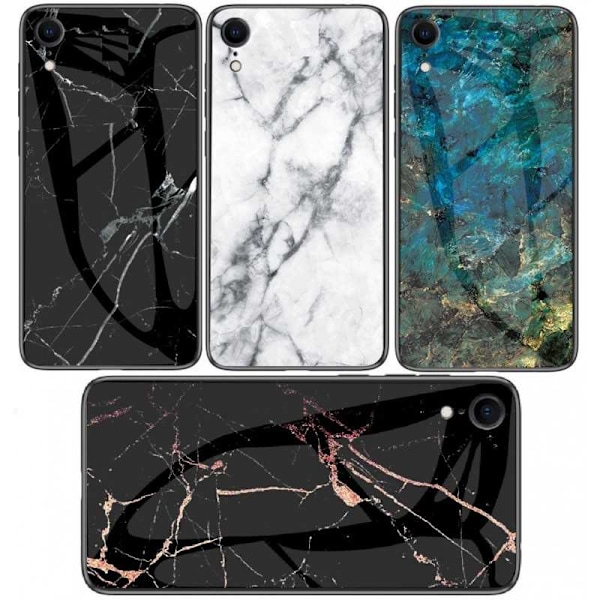 iPhone XR Marble Shell 9H karkaistu lasi tausta Glassback V2 Black Svart/Guld