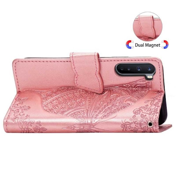 OnePlus Nord Wallet Case PU-nahkainen 4-TASKUN motiiviperhonen Pink gold