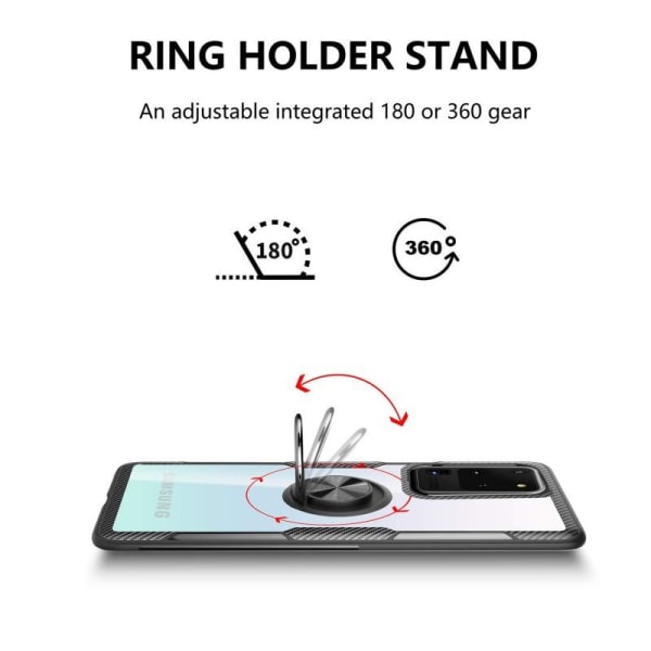 Samsung S20 Ultra Praktisk stødsikkert cover med ringholder V4 Black