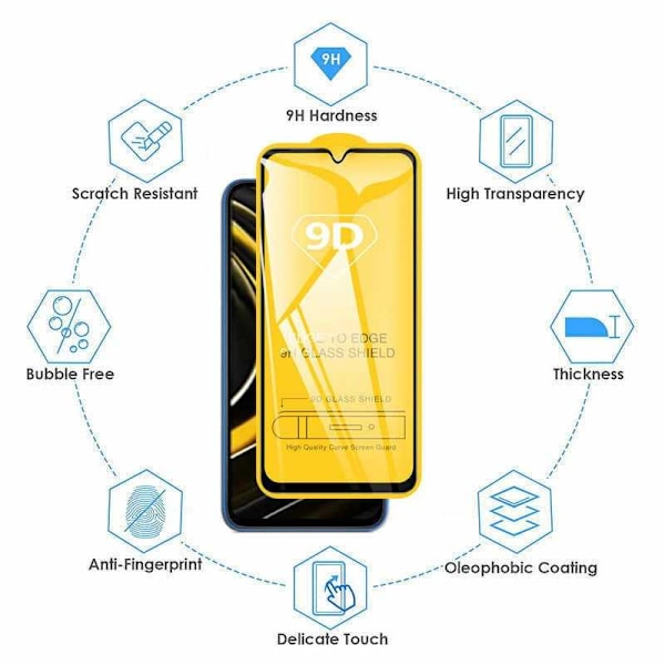 2-PAK Xiaomi Poco M3 hærdet glas 0,26 mm 2,5D 9H fuldramme Transparent