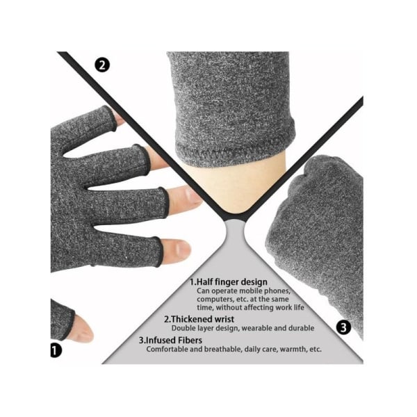 Kompressionshandsker Arthritis Håndledsstøtte Grå Black Medium