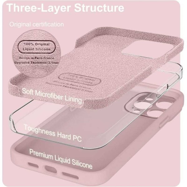 iPhone 12 Pro Max Gummibelagd Mattrosa Skal Kameraskydd Liquid - Rosa