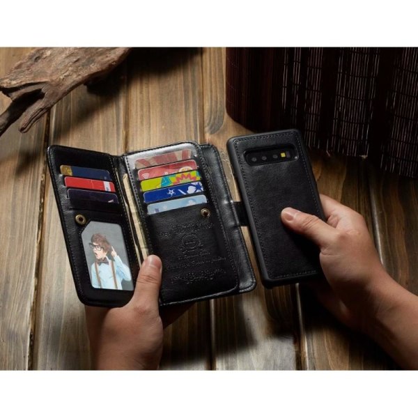 Samsung S10 Plus Praktiskt Plånboksfodral 2in1 med 11-Fack Loop Svart