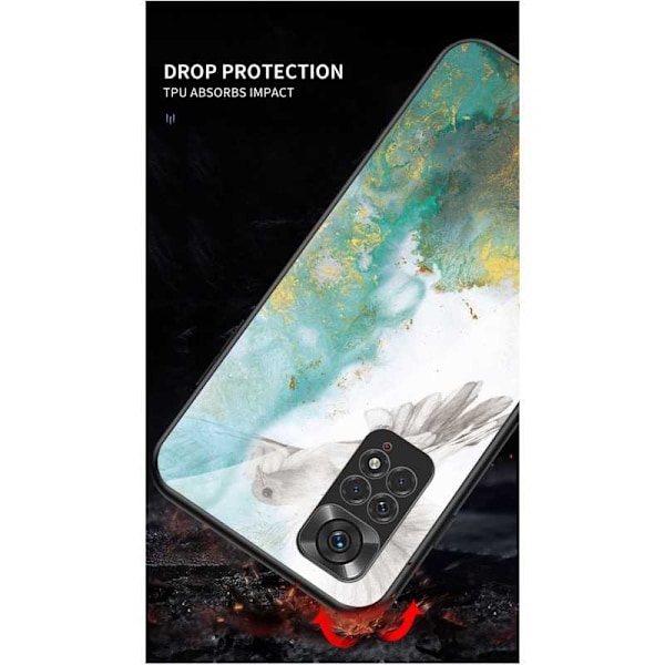 Xiaomi Redmi Note 11 / 11S Marble Shell 9H hærdet glas bagside glas bagside V2 MultiColor Svart/Guld