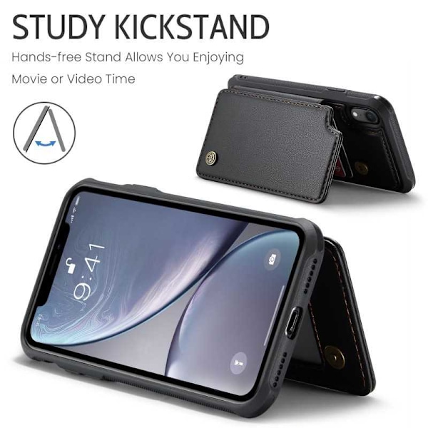 CaseMe Shockproof Cover Kortholder Stander 4-rums iPhone XR Sort