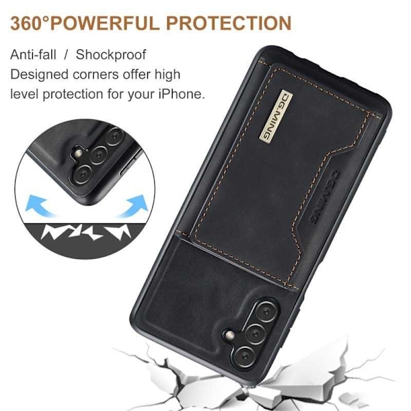 8-SLOTS Samsung A14 5G/4G stødsikkert cover med magnetisk kortholder DG.MING Afmonter Black