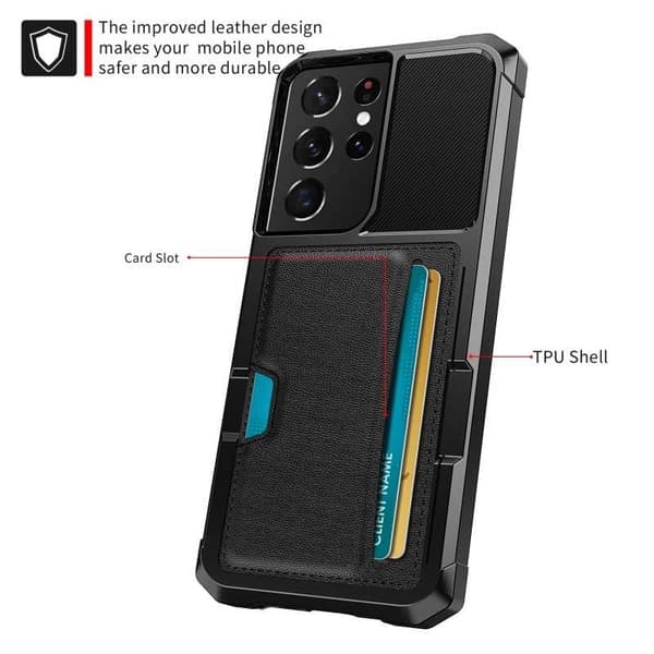 Samsung S21 Ultra Iskunkestävä kansi korttipaikalla Solid V2 Black