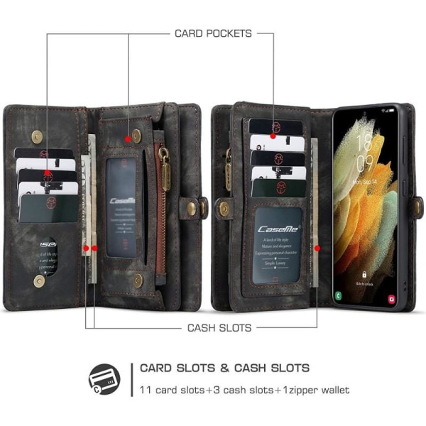 Samsung S21 Plus Plånboksfodral Multi-Slot 13-FACK Svart