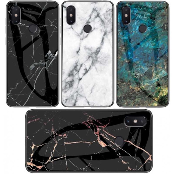 Huawei P20 Lite Marble Shell 9H hærdet glas bagside glas bagside V2 Black Svart/Vit