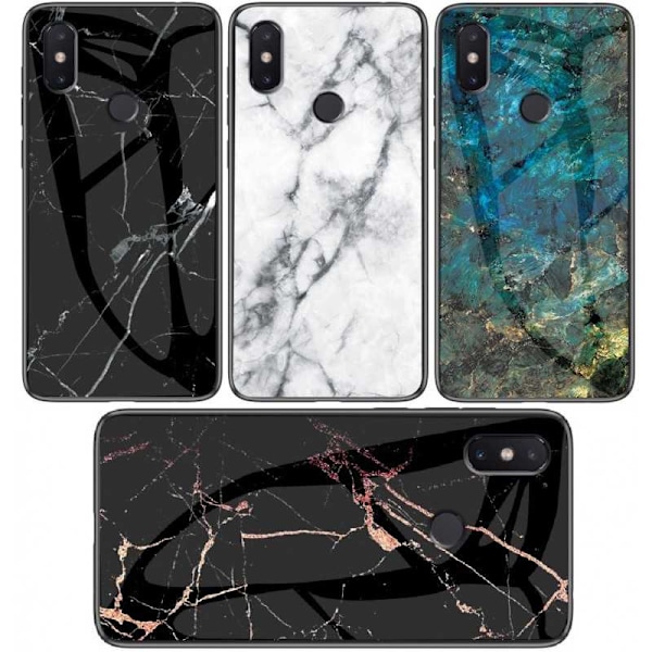 Huawei P20 Lite Marmorskal 9H Härdat Glas Baksida Glassback V2 Black Svart/Guld