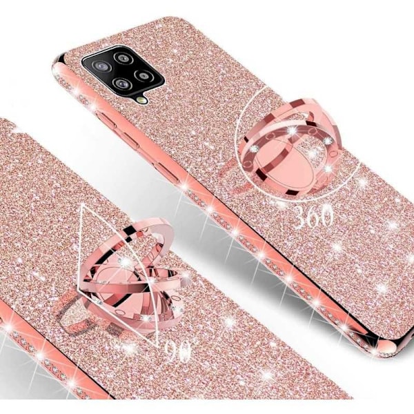 Samsung A12 5G stødabsorberende cover med Ring Holder Strass Rosenguld
