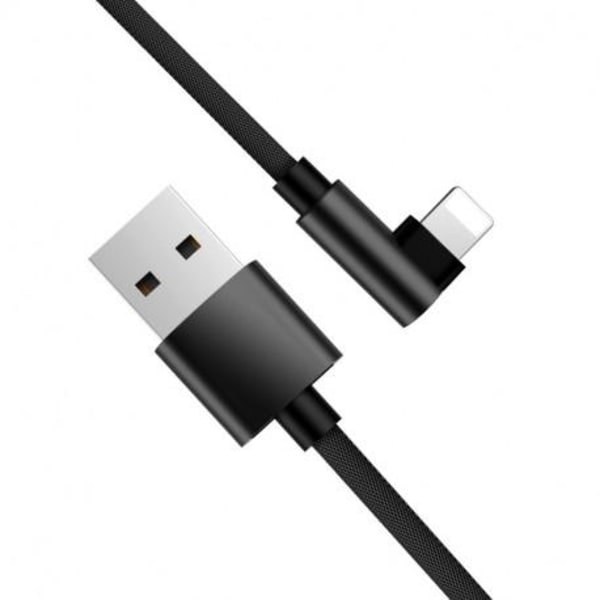 2m Slitstark Flätad Metallic Lightning Kabel Quick Charge 3.0 Svart