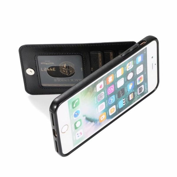 iPhone 7 Plus / 8 Plus Mobil Cover Kortholder 6-SLOT Retro V3 Svart