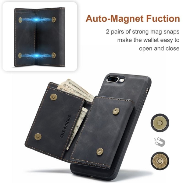 8-FACK iPhone 7 Plus / 8 Plus Stöttåligt Skal med Magnetisk Kort Black