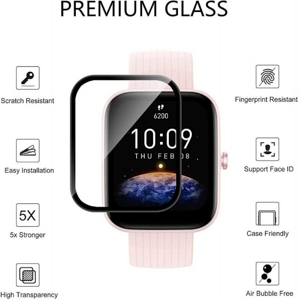 2-PACK Amazfit Bip 3/3Pro Hærdet glas FullFrame 3D 0,2 mm 9H Transparent