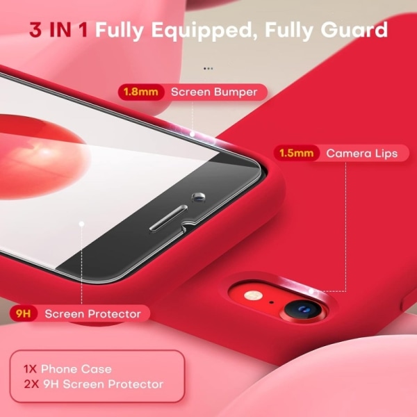 3in1 Gummibelagt Stilrent Skal iPhone 7 / 8 / SE2 / SE3 - Röd