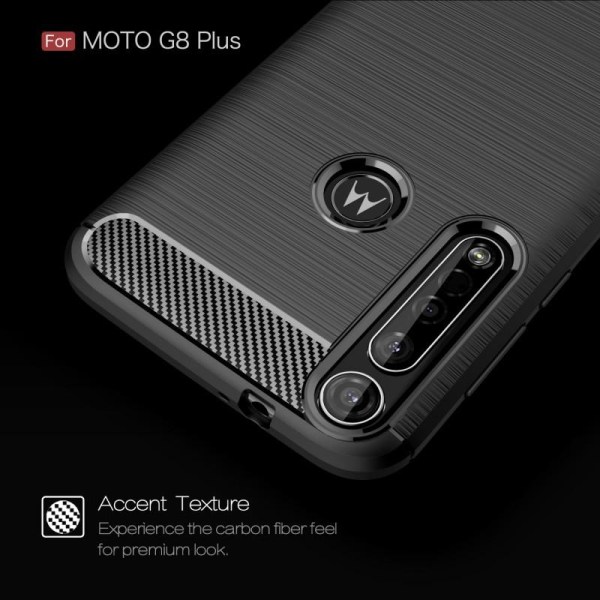 Motorola Moto G8 Plus Iskunkestävä SlimCarbon-kuori Black