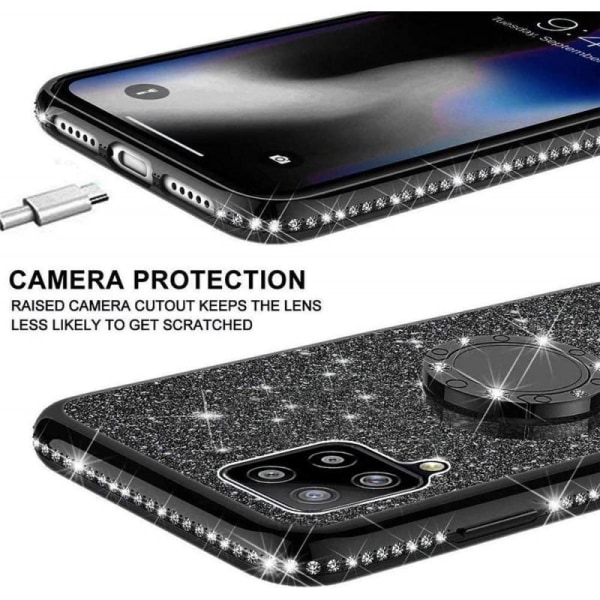 Samsung A12 5G stødabsorberende cover med Ring Holder Strass Svart
