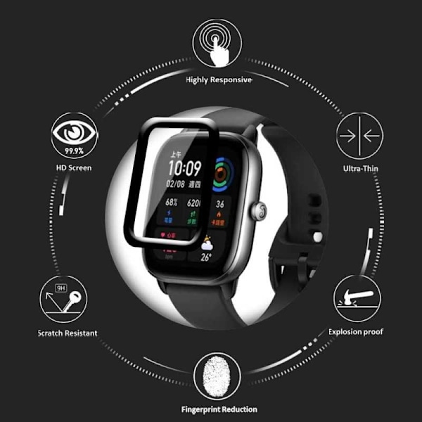 2-PACK Amazfit GTS 4 Mini Hærdet glas FullFrame 3D 0,2 mm 9H Transparent
