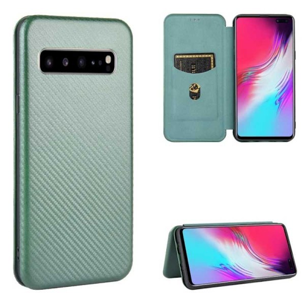 Samsung S10 Plus Flip Case Kortrum CarbonDreams Grøn Green