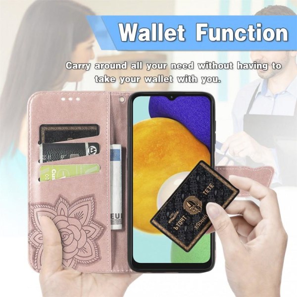 Samsung A13 5G / A04s lompakkokotelo PU-nahkainen 4-POCKET Motif Pink gold