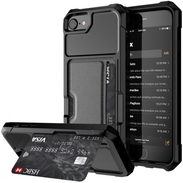 iPhone SE (2020 & 2022) Iskunkestävä kansi korttipaikalla Solid Black