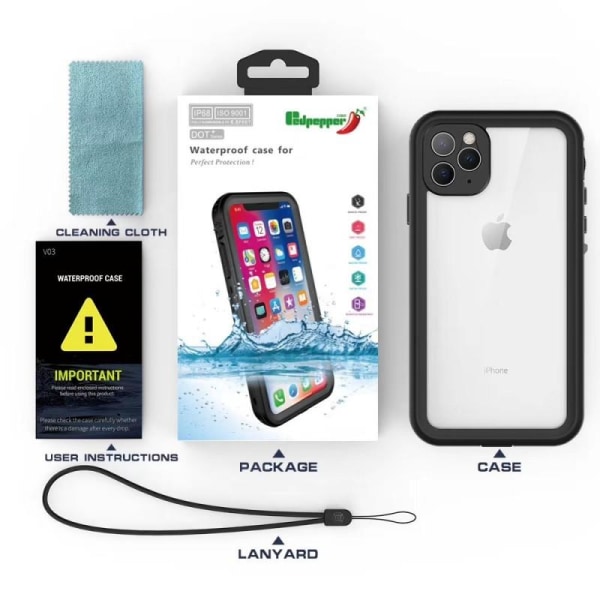 iPhone 11 Pro Max Heltäckande Vattentät Premium Skal - 2m Transparent