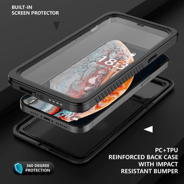 iPhone 12 Mini fuld dækning vandtæt premium cover - 2m Transparent