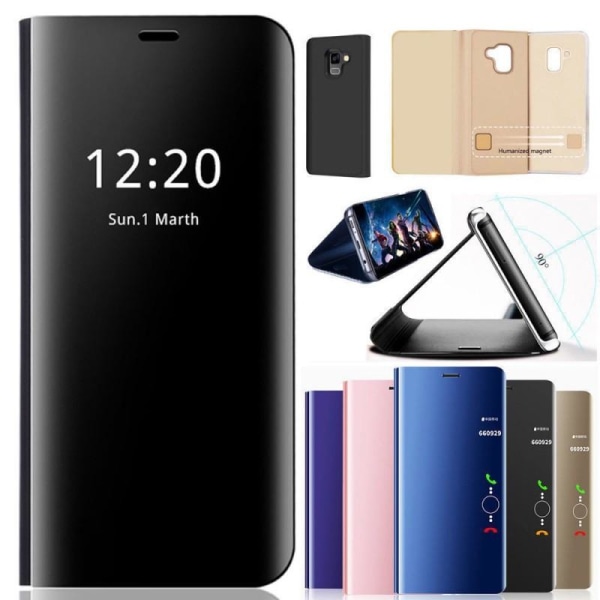 Samsung A7 2018 Smart Flip Case Clear View Standing V2 Rocket Black