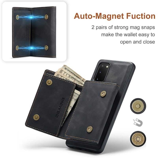 8-FACK Samsung S20 Stöttåligt Skal med Magnetisk Korthållare DG.MING Detach Black