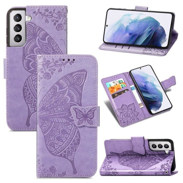 Samsung S21 Plus lommebokveske PU skinn 4-LOMMER Motiv Butterfly Rosenguld