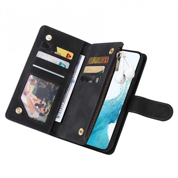 Samsung A34 5G Multifunktionellt Plånboksfodral Zipper 8-Fack Svart