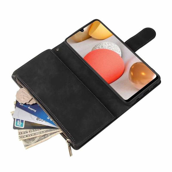 Samsung A42 5G multifunktionelt pung etui Lynlås 8-rum Black