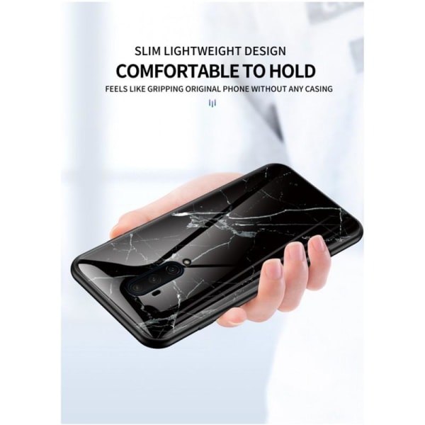 OnePlus 7T Pro Marmorskal 9H Härdat Glas Baksida Glassback V2 Black Svart/Vit