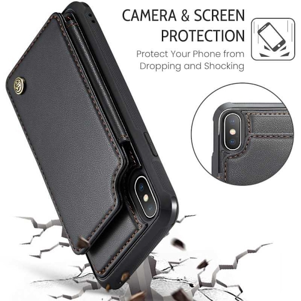 CaseMe Shockproof Cover Kortholder Stander 4-rums iPhone XS Max Sort
