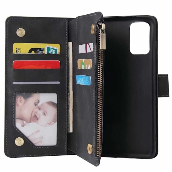 Samsung S20 Plus Multifunktionellt Plånboksfodral Zipper 8-Fack Svart