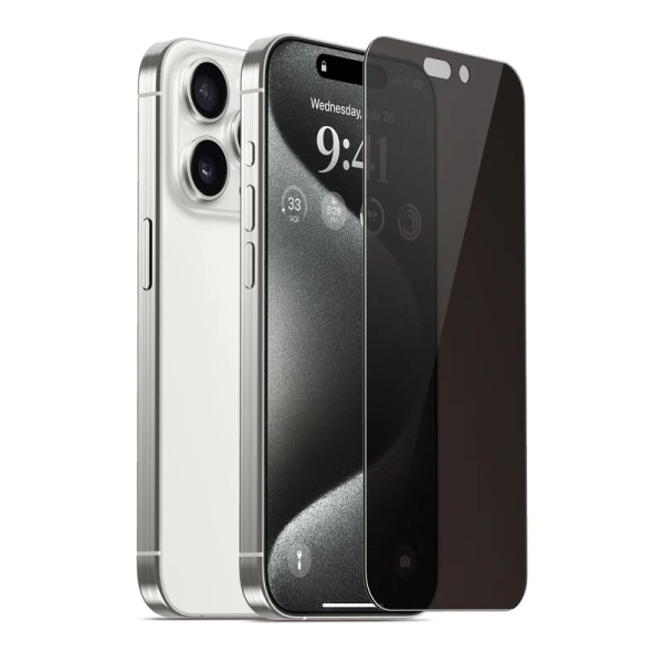 2-PAKK iPhone 15 Privacy Herdet glass 0,26mm 2,5D 9H Transparent