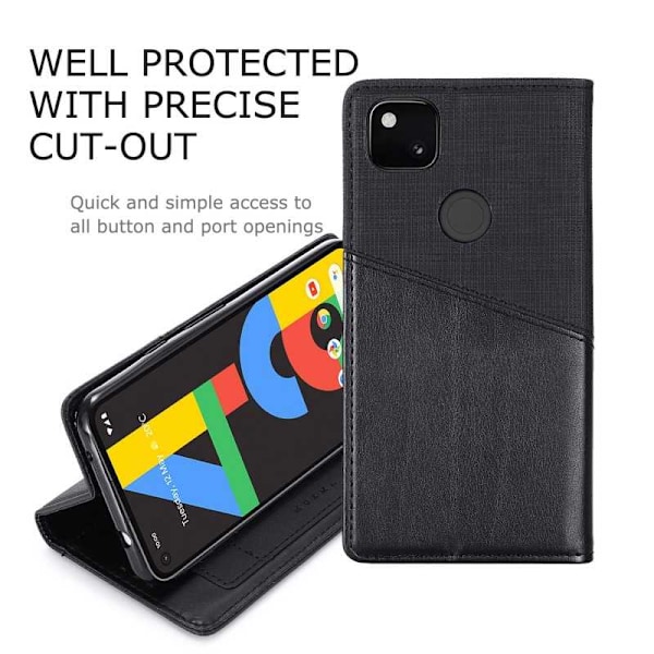 Google Pixel 4a 5G Elegant Fodral i PU-Läder med RFID Block Svart