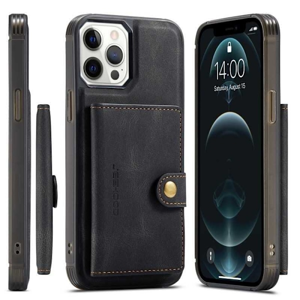 iPhone 13 Pro Max stødsikker etui med magnetisk kortholder JeeHood Black