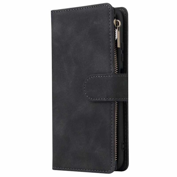 Samsung A12 Multifunktionellt Plånboksfodral Zipper 8-Fack Svart