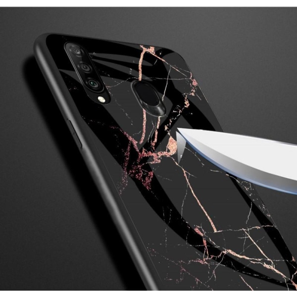 Xiaomi Mi A2 Lite Marble Shell 9H hærdet glas bagside glas bagsi Black Svart/Vit
