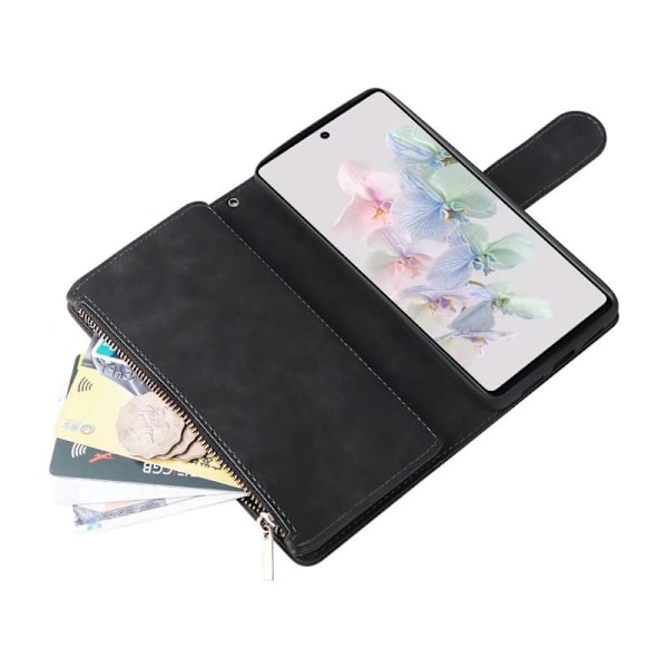 Google Pixel 6A multifunktionelt pung etui Lynlås 8-lomme Black