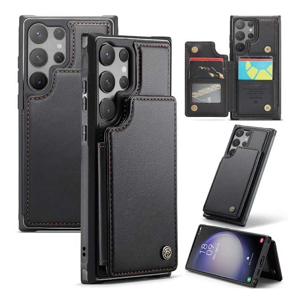 CaseMe Shockproof Cover Kortholder Stander 4-rums Samsung S23 Ultra Sort