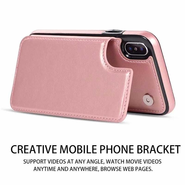 iPhone XS Max -iskunkestävä kotelo, 3-taskuinen Flippr Rose Gold -korttikotelo Pink gold