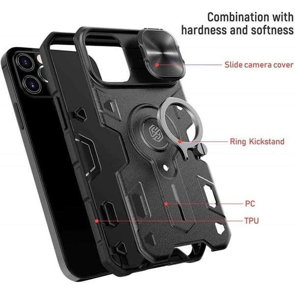 iPhone 12 Pro Max Iskunkestävä kotelo sormustelineellä Nillkin Black