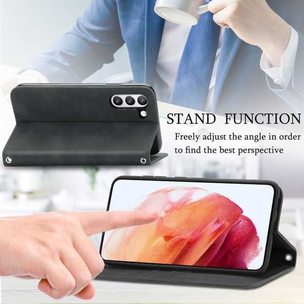 Samsung Galaxy S22 Plus Flip Case Korttilokero Suede Black