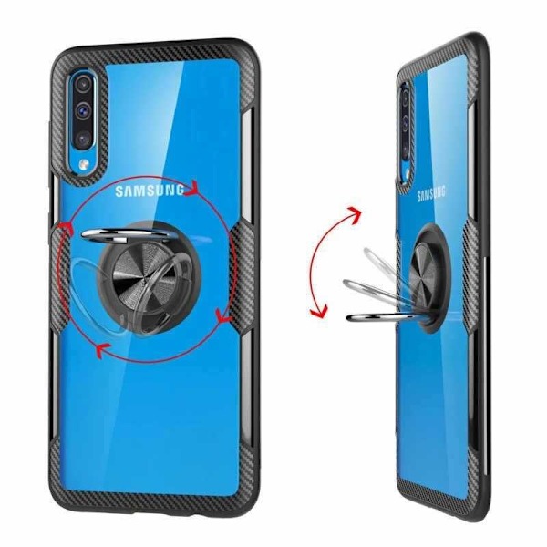 Samsung A40 Praktisk Stöttåligt Skal med Ringhållare V4 Svart